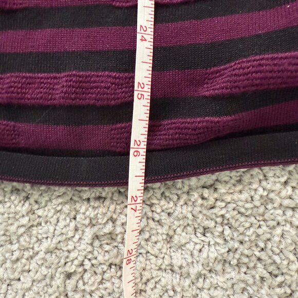 Torrid Sweater Black Purple Striped Pullover Mock Neck Cold Shoulder Ruche Sz 2 - Picture 2 of 5